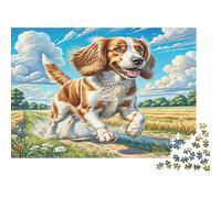 Epagneul Springer Anglais Papier résistant Cocker Spaniel Courant dans Un Champ herbeux Puzzle Décoration d’intérieur de Collection 52x38cm/1000 pièces