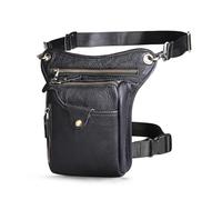 Épais Crazy Horse Cuir Hommes Design Casual Café Classique Bandoulière Sac Mode Voyage Fanny Ceinture Pack Jambe Sac 211-5, Noir , Taille unique