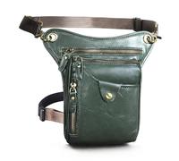 Épais Crazy Horse Cuir Hommes Design Casual Café Classique Bandoulière Sac Mode Voyage Fanny Ceinture Pack Jambe Sac 211-5, Huile Vert cire, Taille unique