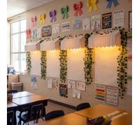 Epakh Kit de décoration pour auvent de salle de classe 20 pièces | Auvent de tableau d'affichage avec affiches en papier ligné, guirlandes de feuilles de vigne, lumières LED chaudes