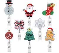 Epakh Lot de 8 bobines de badges de Noël rétractables avec pince crocodile pivotante et mignonne, enrouleurs de badges de vacances, élan, bonhomme de neige, pain d'épices, porte-badges pour infirmière