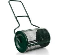 Épandeur de compost pour pelouse de 24 pouces, rouleau à gazon léger en maille métallique avec loquets double face pour le terreautage et les semis, rouleau épandeur d'engrais, de terre végétale et