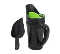 Épandeur portable, distributeur de secousses de 2,5 L avec ouvertures réglables, comprend une pelle, 18 x 14 x 32 cm, polyvalent et portable, idéal pour la distribution de sel de neige, de glace