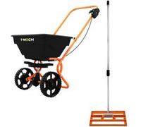 Épandeur Rotatif & Niveleur de Pelouse 50 cm (Orange) Râteau de Nivellement Saleuse Fertiliseur Orange