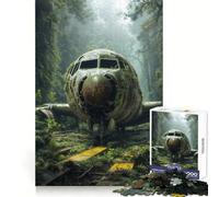 Épave d'avion envahie par la végétation dans la forêt Puzzle de 1000 pièces pour Adultes Jeu de réflexion et de Loisirs Cadeau Exceptionnel (50x75cm)