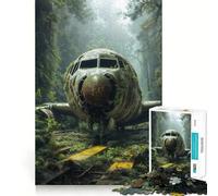 Épave d'avion envahie par la végétation dans la forêt Puzzle de 1000 pièces pour Adultes Jeu de réflexion et de Loisirs Cadeau Exceptionnel (50x75cm)