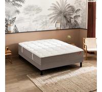 Ensemble matelas ressorts ensachés et mémoire de forme Destination, sommier Escale Ferme, pieds - 140x190