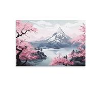 EPEDIC Impression sur toile de cerisier japonais, nature et lac de montagne, décoration murale pour salon, chambre à coucher - 50 x 75 cm (l x L)