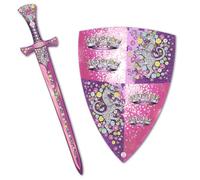 Épée & Bouclier de Princesse Cristal pour Fille en Mousse - 3-8 Ans | Princesse Cristal | Ensemble Épée & Bouclier Rose & Argent avec Motif Lionne pour Jeu de Rôle & Aventures Royales