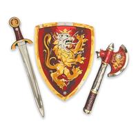 Épée & Bouclier Enfant avec Hache - Chevalier Noble, Rouge, 3 Ans+ | Chevalier Noble | Set en Mousse avec Épée, Bouclier & Hache pour Déguisement, Jeu de Rôle, Combats Imaginaires & Aventures