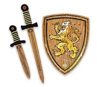 Épée, Dague & Bouclier En Mousse - Ensemble WoodyLion Pour Enfants, 3 Ans+ | Aspect Bois Réaliste | Grande Épée, Dague & Bouclier En Mousse Pour Jeux De Rôle, Déguisement & Aventures Imaginatives