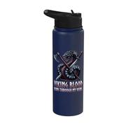 Épée de hache dragon runique coule à travers mes veines Viking Blood Runs Through My Veins Stainless Steel Insulated Water Bottle