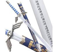 Epee de Link en Bois Master Sword Decoration Mastersword Excalibur TOTK Sabre BOTW + Fourreau Blue Edition + Presentoir en Bois Inclus