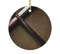 Épée de samouraï japonaise imprimée 7,4 cm Décoration de sapin de Noël en céramique de forme ronde à suspendre