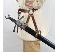 Épée en Cuir Grenouille Porte Médiéval Viking Chevaliers Long épée étui Cosplay épée Réglable Ceinture Ceinture pour Hommes, Brown