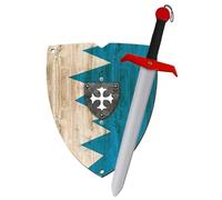 Épée et Bouclier Chevalier en Bois Colorés Faits à la Main - Jouet Garçons, Filles, Enfant - Complément Jeux, Jeux d'Imitation, Déguisement, Médiéval, Guerrier, Soirée à Thème, Moyen-âge (Bleu)