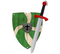 Épée et Bouclier Chevalier en Bois Colorés Faits à la Main - Jouet Garçons, Filles, Enfant - Complément Jeux, Jeux d'Imitation, Déguisement, Médiéval, Guerrier, Soirée à Thème, Moyen-âge (Vert)