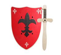 Épée et Bouclier Chevalier en Bois Faits à la Main - Jouet Garçons, Filles, Enfant - Complément Jeux, Jeux d'Imitation, Déguisement, Médiéval, Guerrier, Soirée à Thème, Moyen-âge (Bouclier Rouge)