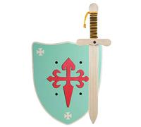 Épée et Bouclier Chevalier en Bois Faits à la Main - Jouet Garçons, Filles, Enfant - Complément Jeux, Jeux d'Imitation, Déguisement, Médiéval, Guerrier, Soirée à Thème, Moyen-âge (Bouclier Vert XL)