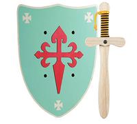 Épée et Bouclier Chevalier en Bois Faits à la Main - Jouet Garçons, Filles, Enfant - Complément Jeux, Jeux d'Imitation, Déguisement, Médiéval, Guerrier, Soirée à Thème, Moyen-âge (Bouclier Vert)