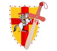 Épée et Bouclier Chevalier ou Dragon en Bois Faits à la Main - Jouet Garçons, Filles, Enfant - Complément Jeux d'Imitation, Déguisement, Médiéval, Guerrier, Soirée à Thème, Moyen-Âge (Chevalier - R.)