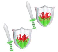 Épée et bouclier gonflables avec drapeau du Pays de Galles - Lot de 2 - Accessoire de déguisement pour la Saint-David du Pays de Galles Football Rugby