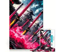 Épées de samouraï et Architecture Japonaise Puzzle de 1000 pièces pour Adolescents Jeu de réflexion et de création Collective Découpe Nette et précise Objet de Collection (50x75cm)