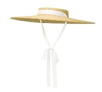 EPERDE Chapeau de paille vintage à large bord pour femme - Chapeau de plage d'été à haut plat - Couronne peu profonde - Chapeau de soleil en osier avec ruban