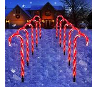 Epesl Noël Guirlande Lumineuse D'extérieur - 60 Rouge LEDs 10 Pièces Canne à Sucre de Noël Feux de Balisage de Chemin Sucre d'orge Étanche Décoration de Éclairage Paysager pour Décoration