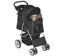 Epetlover Poussette pliante pour chat chiot avec 4 roues, couverture météo panier de rangement + porte-gobelet Noir