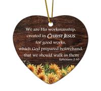 Ephesians 2:10 We Are God's Workmanship, Created in Christ Jesus for Good Works Décoration de Noël en céramique avec citations en forme de cœur pour décoration d'arbre de Noël, souvenir de vacances