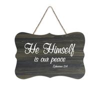 Ephesians 2:14 He Himself Is Our Peace2 Panneau de motivation rustique en bois à suspendre pour salon, chambre à coucher, porte, fenêtre, maison, pendaison de crémaillère 15,2 x 25,4 cm