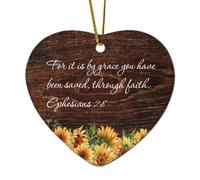 Ephesians 2:8 for It Is by Grace You Have Been Saved, Through Faith Heart Décoration de Noël en céramique pour sapin de Noël, boule de Noël, cadeau souvenir de Noël