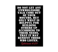 Ephesians 4 29 Impression sur toile avec logo « Do Not Let Any Unwholesome Talk Come Out of Your Mouths » Noir et blanc 50 x 75 cm