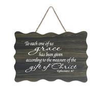 Ephesians 4:7 To Each One of Us Grace Has Been Given According to The Measure of The Gift of Christ Panneau en bois de ferme avec dicton Art mural à suspendre pour bureau, porte, décoration