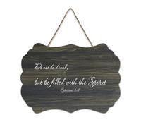 Ephesians 5:18 Panneau en bois avec inscription « Do Not Be Drunk But Be Filled with The Spirit » - Décoration murale rustique à suspendre pour porte d'entrée, salon, cuisine - 15,2 x 25,4 cm