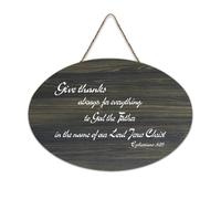 Ephesians 5:20 Give Thanks Always for Everything to God The Father in The Name of Our Lord Jesus C Panneau de bienvenue en bois rustique pour porte d'entrée Décoration murale Panneau en bois de ferme