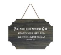 Ephesians 6:11 Panneau en bois avec inscription « Put on The Full Armor of God So That You Will Be Able to Stand Against The Schemes of Farmhouse » - Décoration murale à suspendre pour porte de bureau