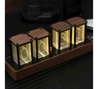 EpheyFIF Nixie Horloge tube électronique LED Glow Simulation rétro moderne en bois alimenté par USB Décoration de la maison