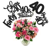 Ephlyn Lot de 15 centres de table pour 40e anniversaire 40 ans - Décorations florales pour 40e anniversaire - Noir