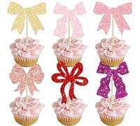 Ephlyn Lot de 24 décorations de cupcakes en forme de nœud pour fille - Décorations de fête prénatale d'anniversaire de mariage - Rose, or, violet, rose rouge