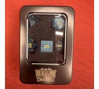 Epic Forge -Dés Pierre Semi Précieuse - Lot de 7 dés avec Boite en métal- Cat's Eyes- Bleu