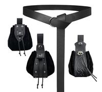 EpicCos 4 PCs Ceinture médiévale et Pochette à Cordon,Sac à Ceinture rétro en Faux Cuir Sac à dés Porte-Monnaie Portable(Black A)