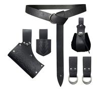 EpicCos 6 PCs Ceinture Renaissance Costume Médiéval Accessoires Ceinture Pochette Jupe Randonnée Epée Grenouille Corne de Viking Holster(Noir A)