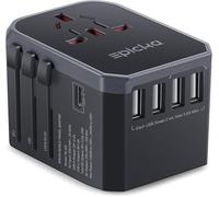EPICKA Adaptateur Universel de Voyage 28W, avec 1 Port USB-C et 4 Ports USB-A, Prise Internationale pour Allemagne, France, USA, Royaume-Uni, Japon, Thaïlande, Australie, Gris