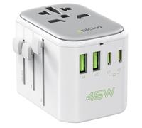 EPICKA Adaptateur Universel de Voyage 45W PD, avec 2 USB-C et 2 USB-A, Compatible Europe, Royaume-Uni, USA, Japon, Australie, Chine, Blanc