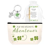 ePicsoa Coffret cadeau pour collègue, ange gardien, porte-clés, porte-bonheur, trèfle à quatre feuilles, trousse de maquillage, carte de vœux inspirante, cadeau d'adieu pour collègue, nouvel emploi