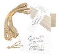 ePicsoa Lot de 100 étiquettes cadeaux, 7 x 2 cm, avec ficelle de jute « Schön dass du da bist » pour mariage, remerciement, mariage, anniversaire, Noël, fête prénatale, avec ficelle en jute