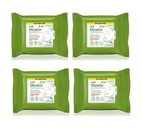 Epielle Lot de 4 lingettes nettoyantes micellaires pour tous types de peau, hypoallergéniques, sans alcool, sans danger pour les contacts, 30 lingettes