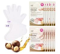 Epielle Masques hydratants pour les mains et les pieds, soulagent et adoucissent les peaux sèches et surmenées, cadeaux de soins personnels pour femme, kit de spa, bas de Noël, 6 gants hydratants et 6